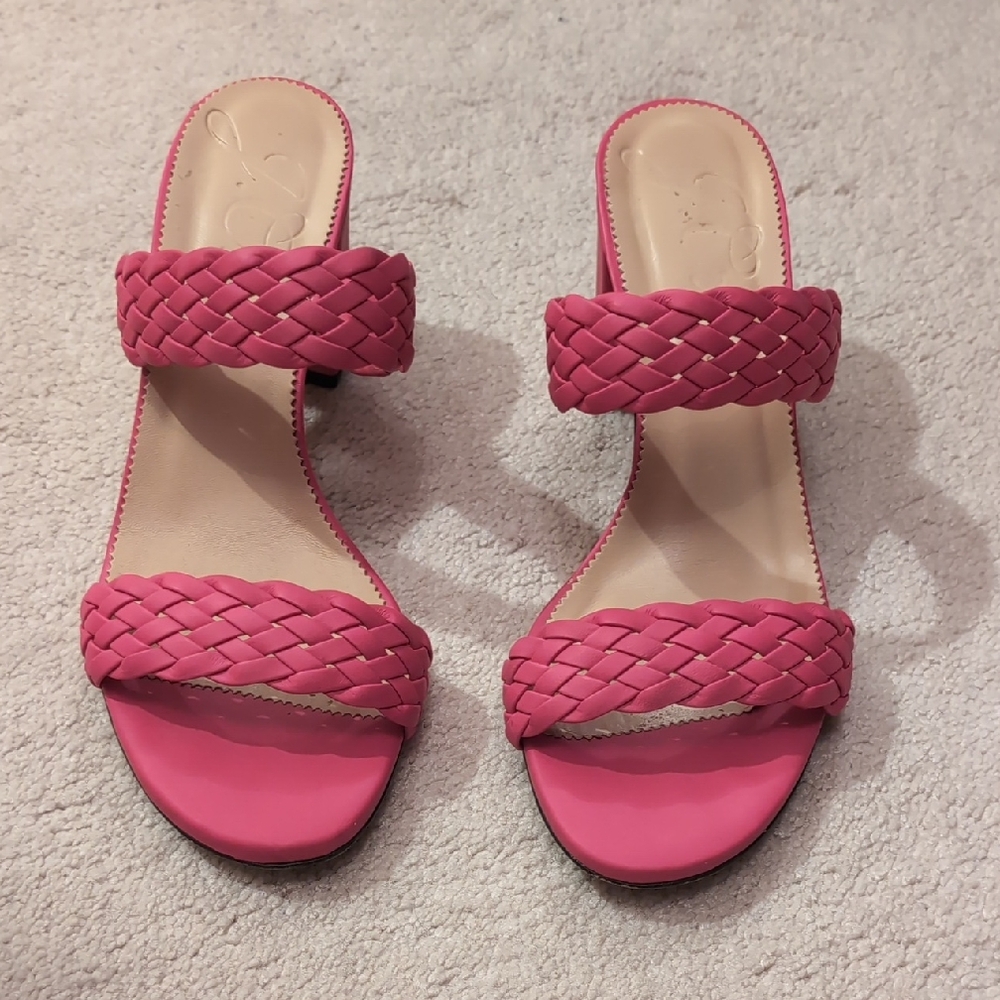 J. Crew Pink Braided Sandals with Medium Heel